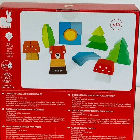 Janod Wooden Trolley with Blocks Pull  Along Toy Brand New - Picture 8 of 11